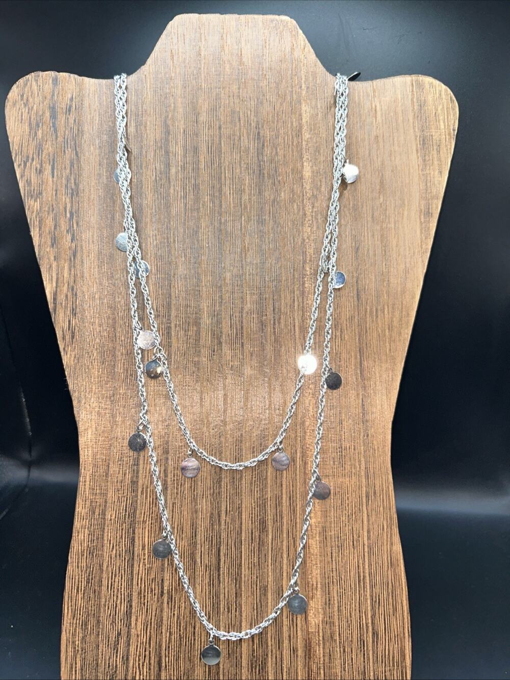 Cookie Lee Silver Tone Charm Long Necklace 50” Signed